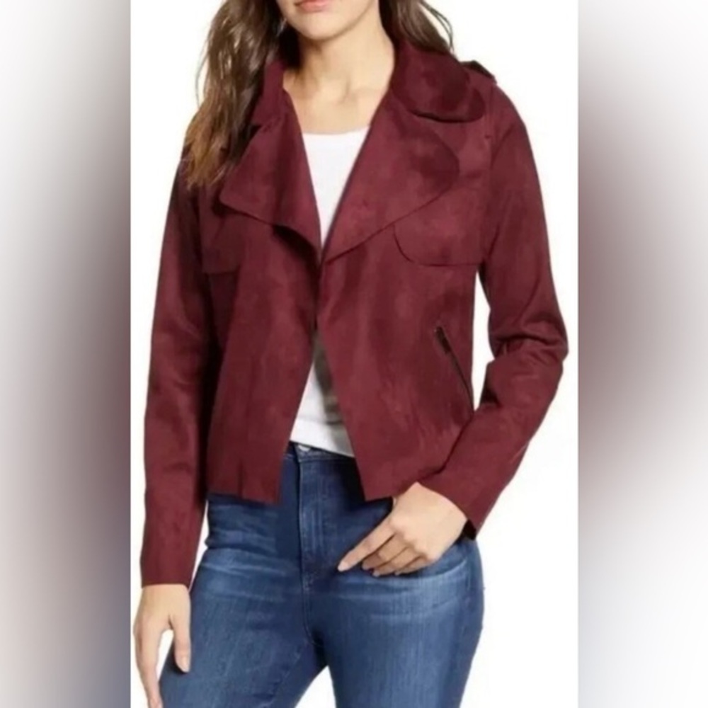 Kut from the Kloth Maroon Draped Open Moto Jacket size large IMMACULATE